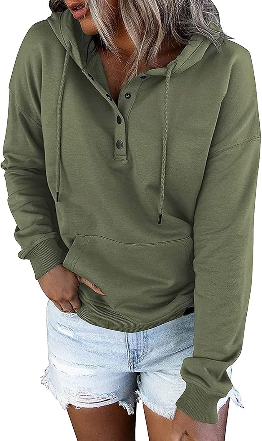 Womens Casual Color Block Hoodies Sweatshirts Long Sleeve Teen Girls Tops Button down Drawstring Pullover Sweatshirts