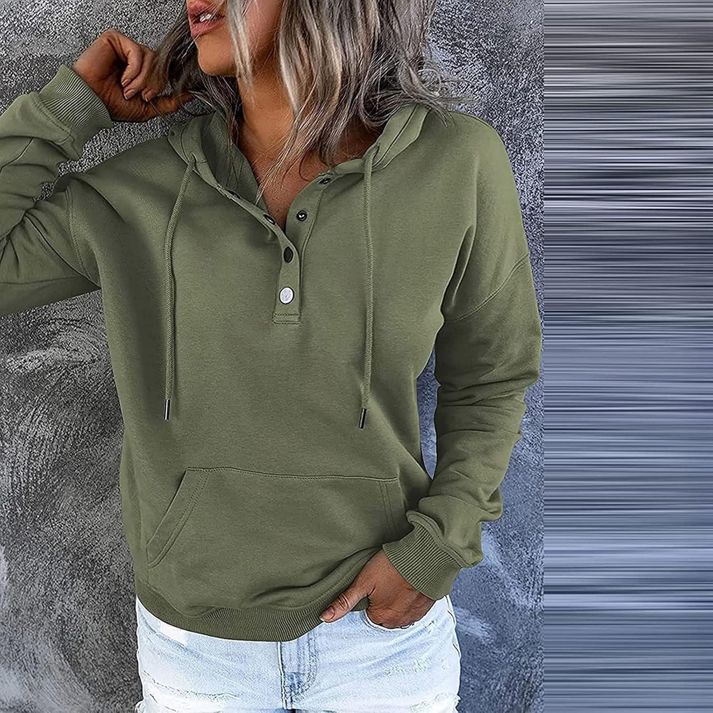 Womens Casual Color Block Hoodies Sweatshirts Long Sleeve Teen Girls Tops Button down Drawstring Pullover Sweatshirts