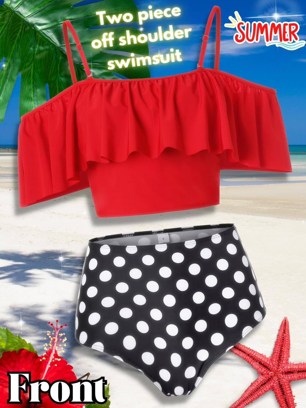 High Waisted Flounce Bikini Set,Tummy Control Swimsuits for Women,Off Shoulder
