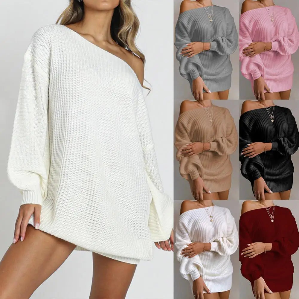 Stylish Women's Cold Shoulder Mini Knit Sweater Dress - Perfect for Spring!