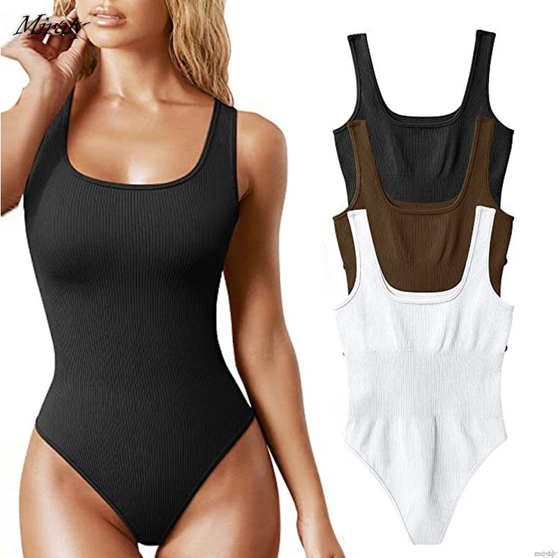 New Square Neck Tummy Control Thong Body Shaper Seamless Sculpting Bodysuit Shapewear Women Sexy Ribbed Slimming Tank Tops