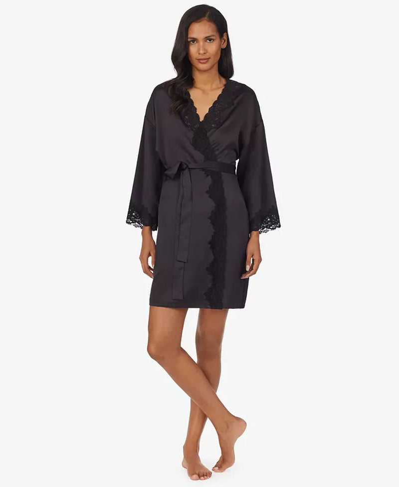 Lauren Ralph Satin Lauren Lace-Trim Wrap Robe Lingerie