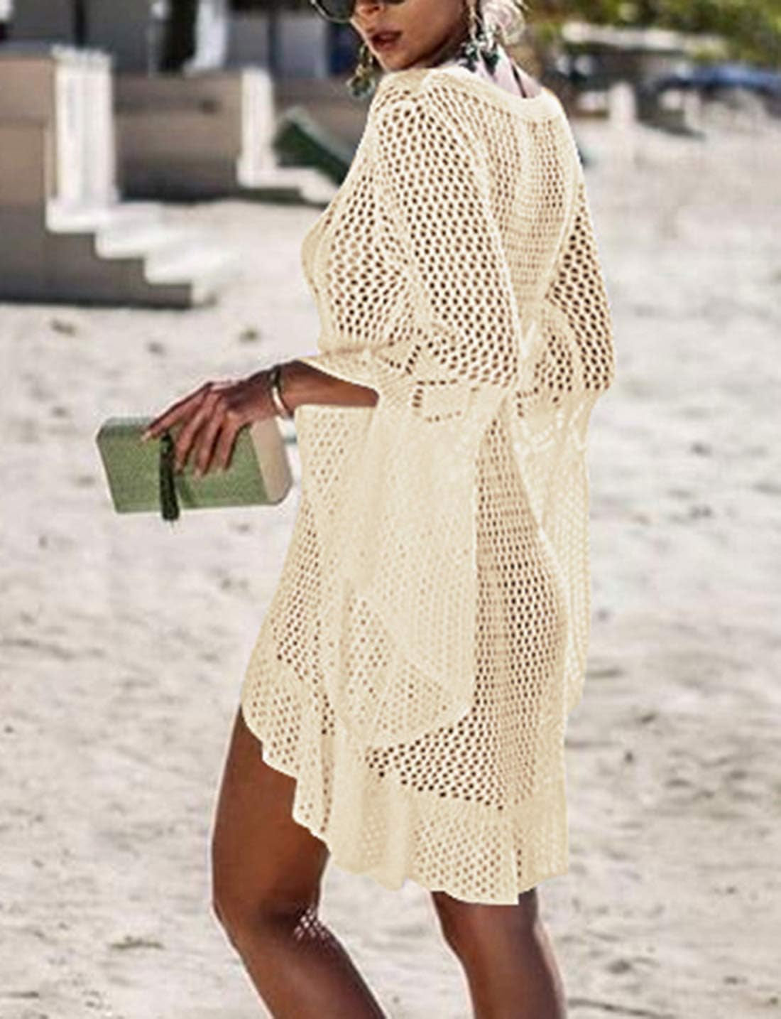 Tunic Swimwear Cover up Crochet Hollow Beach Bikini Dress for Women