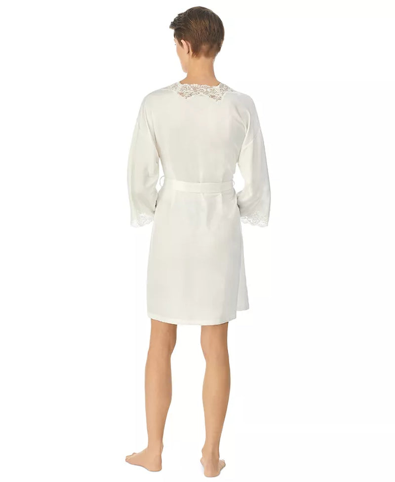 Lauren Ralph Satin Lauren Lace-Trim Wrap Robe Lingerie