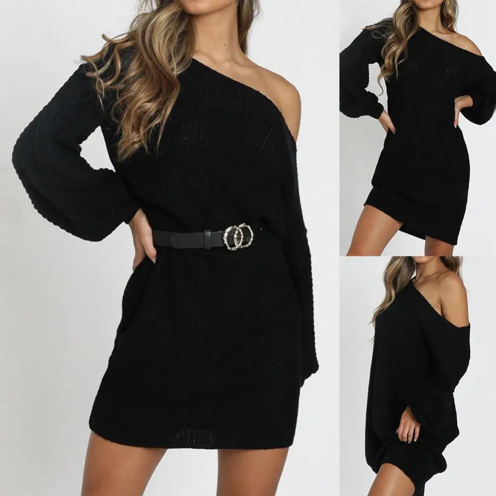 Stylish Women's Cold Shoulder Mini Knit Sweater Dress - Perfect for Spring!