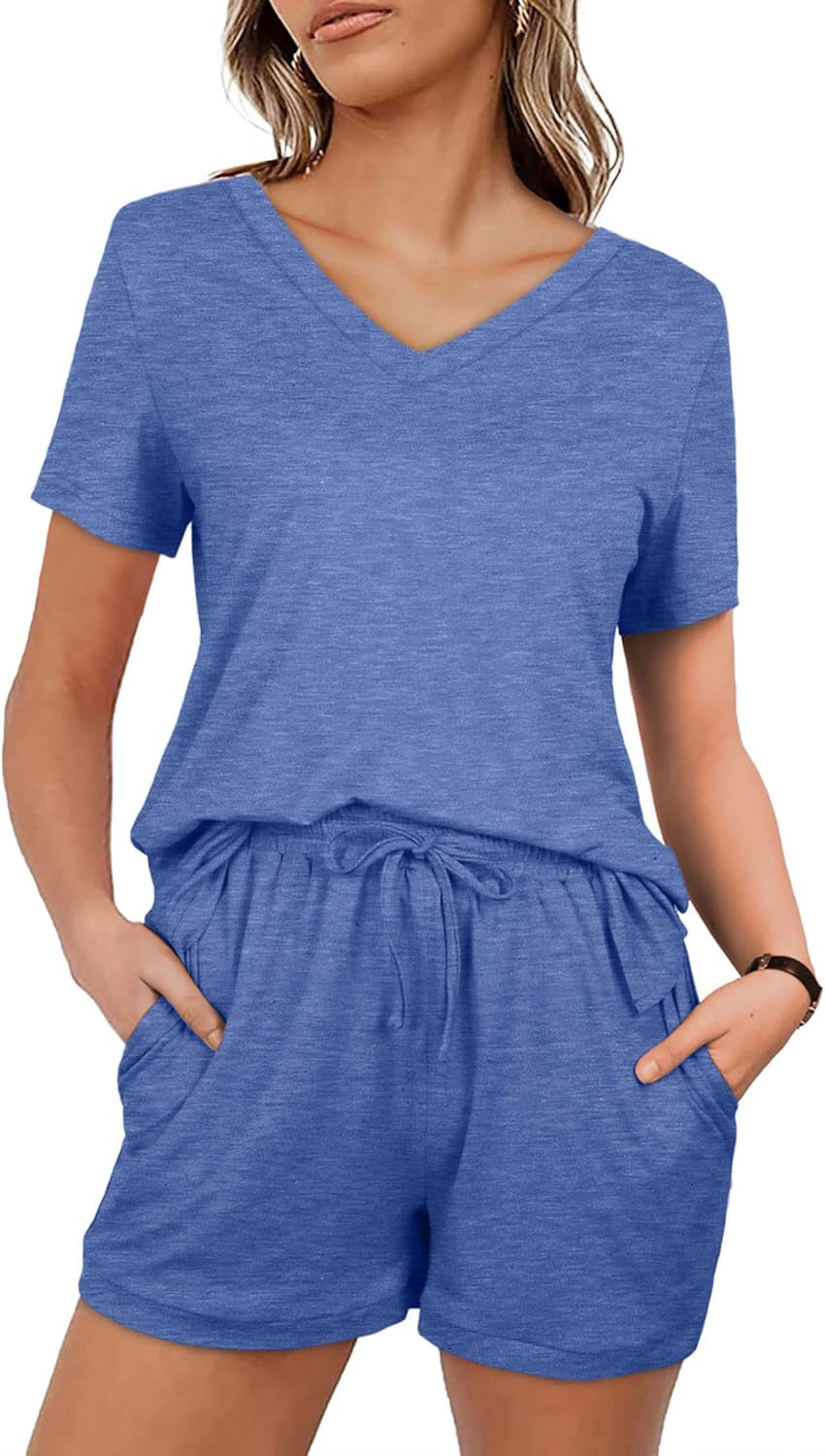 Two Piece Outfits for Women Shorts Lounge Sets Loungewear Blue L