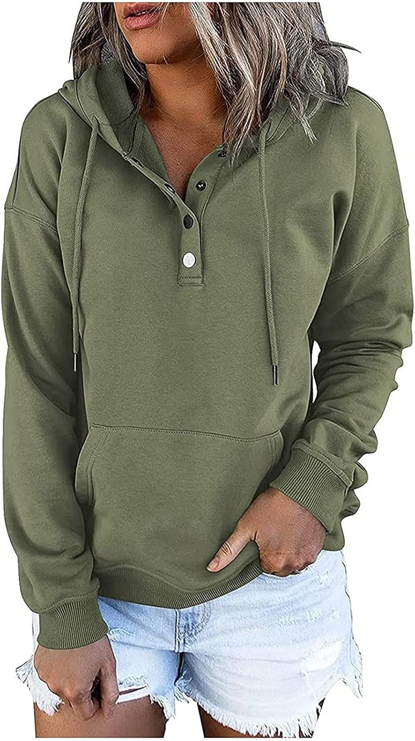 Womens Casual Color Block Hoodies Sweatshirts Long Sleeve Teen Girls Tops Button down Drawstring Pullover Sweatshirts