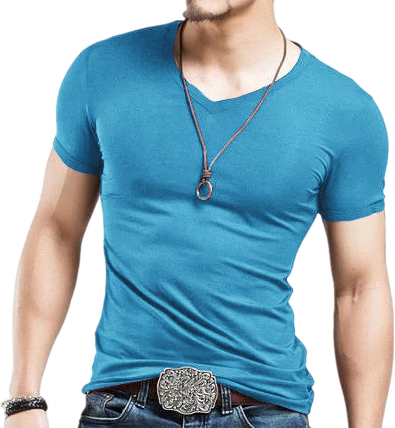 Men'S Slim Fit V Neck Tee Shirts Casual Short Sleeve Plain T Shirts Fitness Workout Basic Solid T-Shirts
