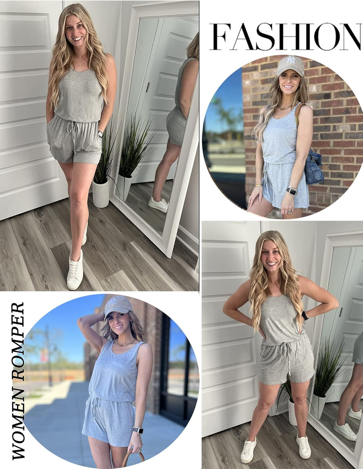 Rompers for Women Summer Sleeveless Scoop Neck Tank Top Casual Short Jumpsuit Rompers with Pockets