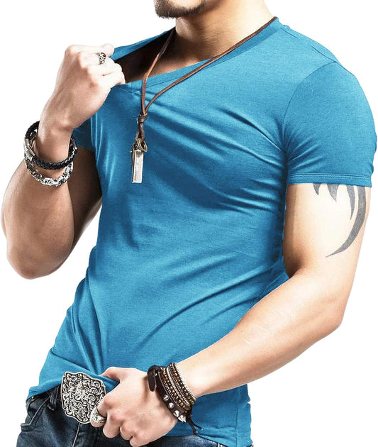 Men'S Slim Fit V Neck Tee Shirts Casual Short Sleeve Plain T Shirts Fitness Workout Basic Solid T-Shirts