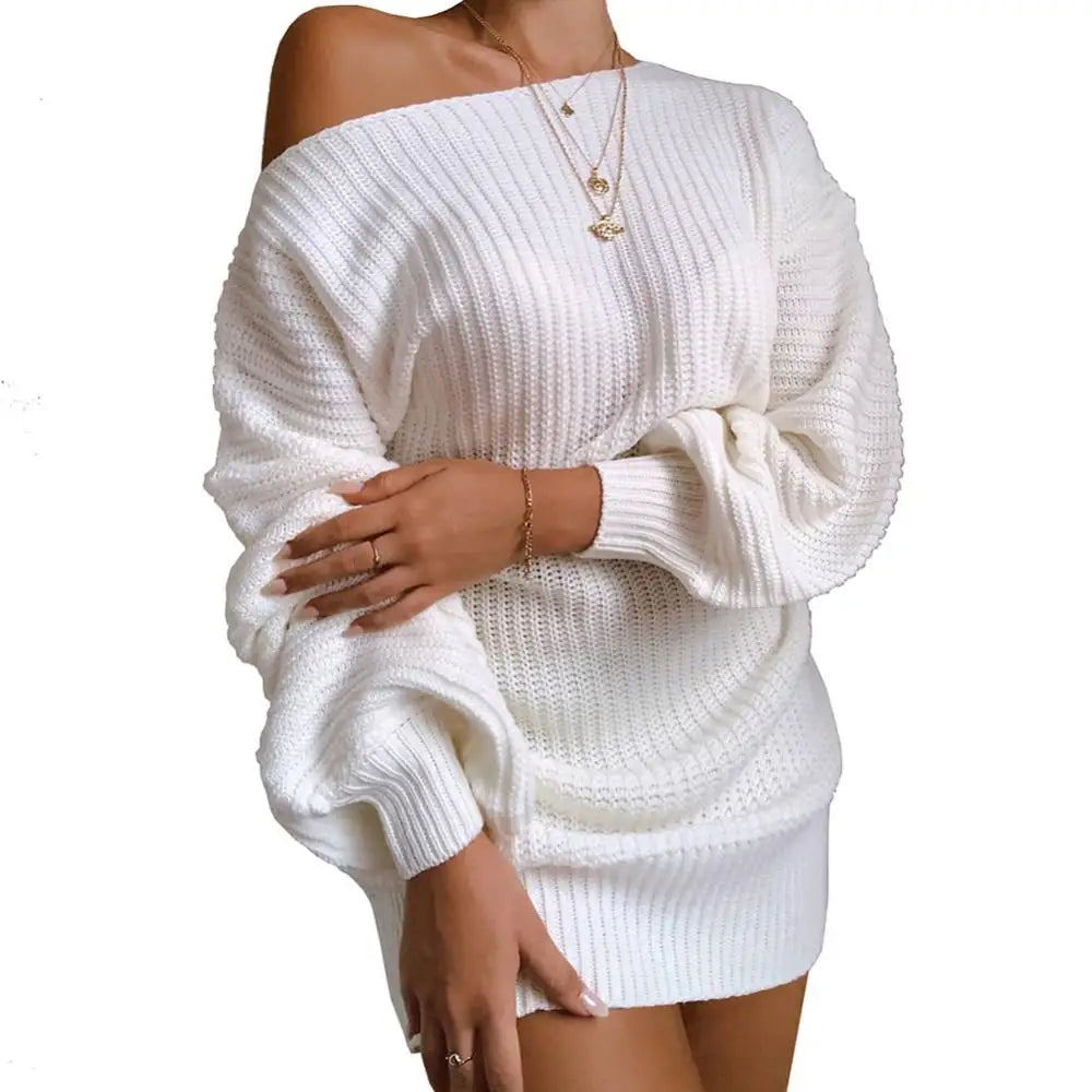 Stylish Women's Cold Shoulder Mini Knit Sweater Dress - Perfect for Spring!