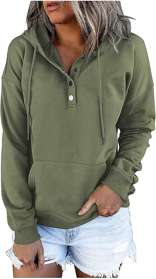 Womens Casual Color Block Hoodies Sweatshirts Long Sleeve Teen Girls Tops Button down Drawstring Pullover Sweatshirts